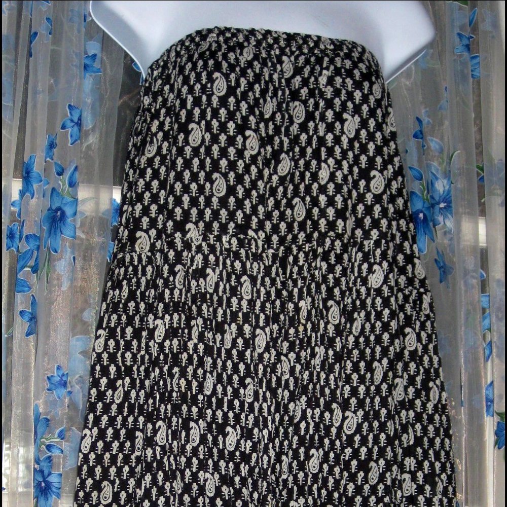 Women BOHO GYPSY PEASANT Midi Skirt OR Strapless DRESS Paisley BLACK WHITE Sz M